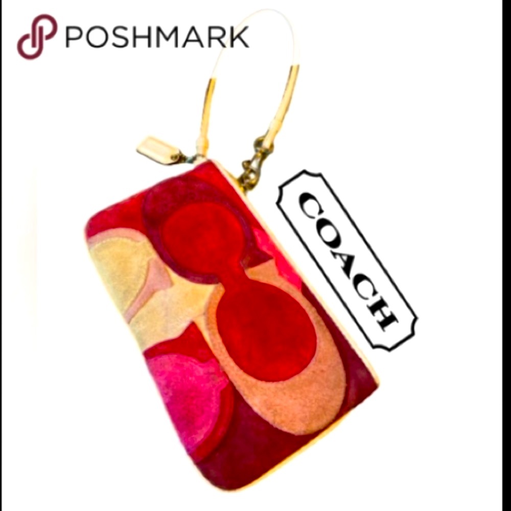 Coach Ltd Ed Op Art Multicolor Suede Leather Zipper Closure Wristlet Wallet